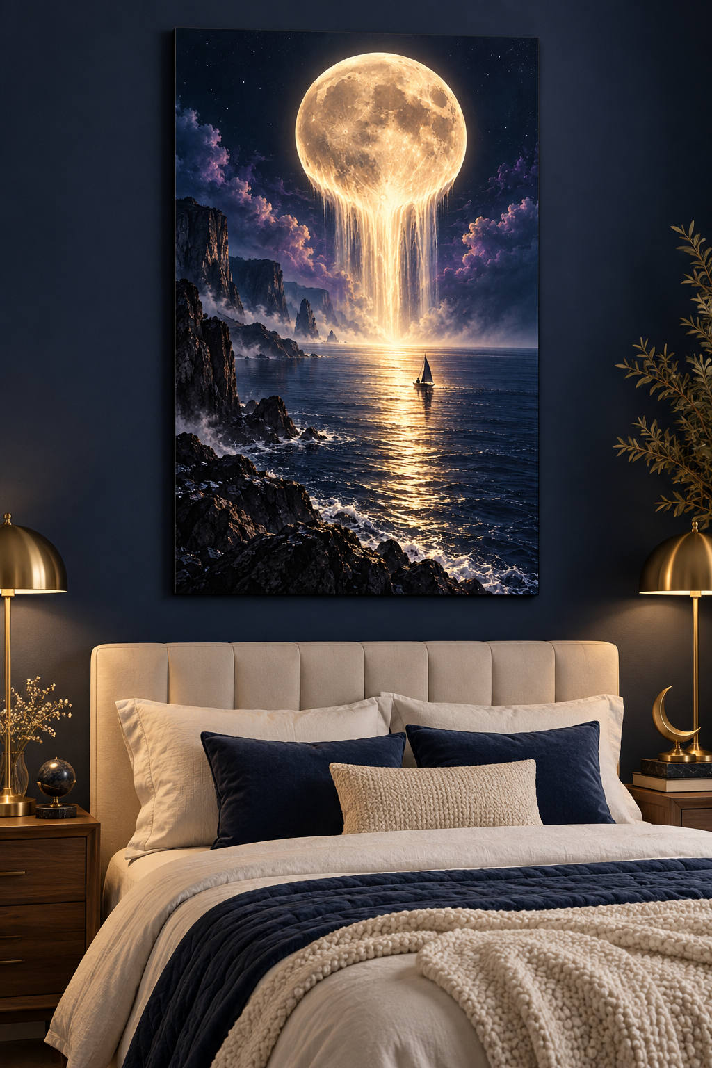 Mond fließt ins Meer – Alu-Dibond Wandbild Hochformat