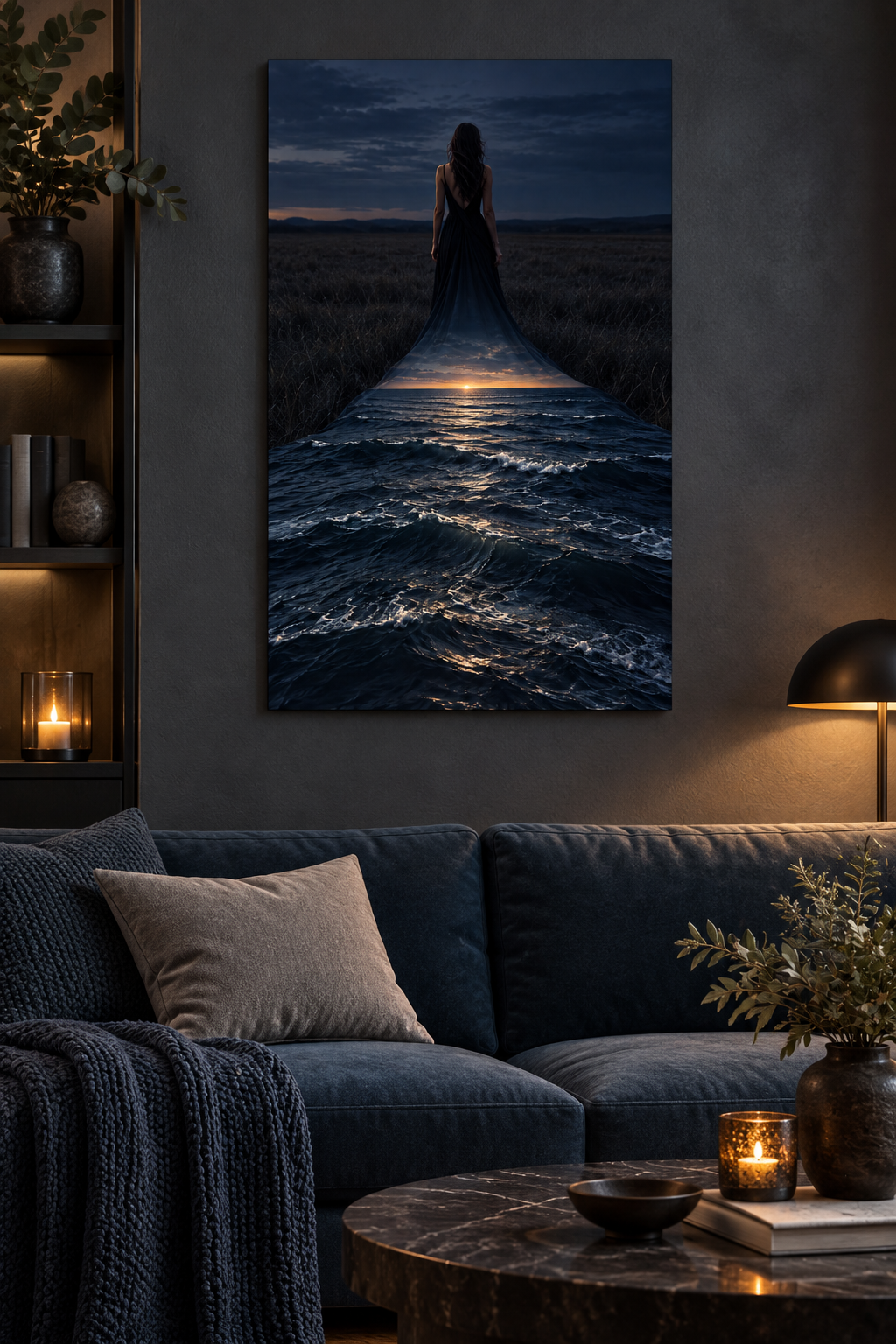 Kleid wird zum Meer – Alu-Dibond Wandbild Hochformat