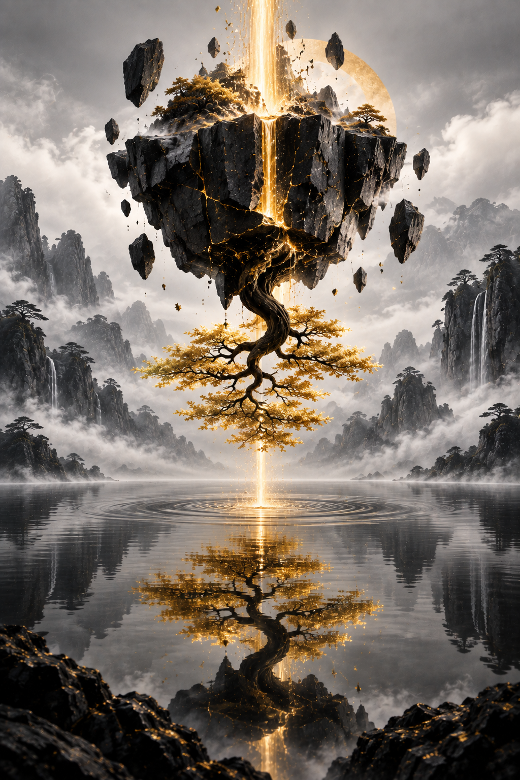 Baum unter der schwebenden Insel – Alu-Dibond Wandbild