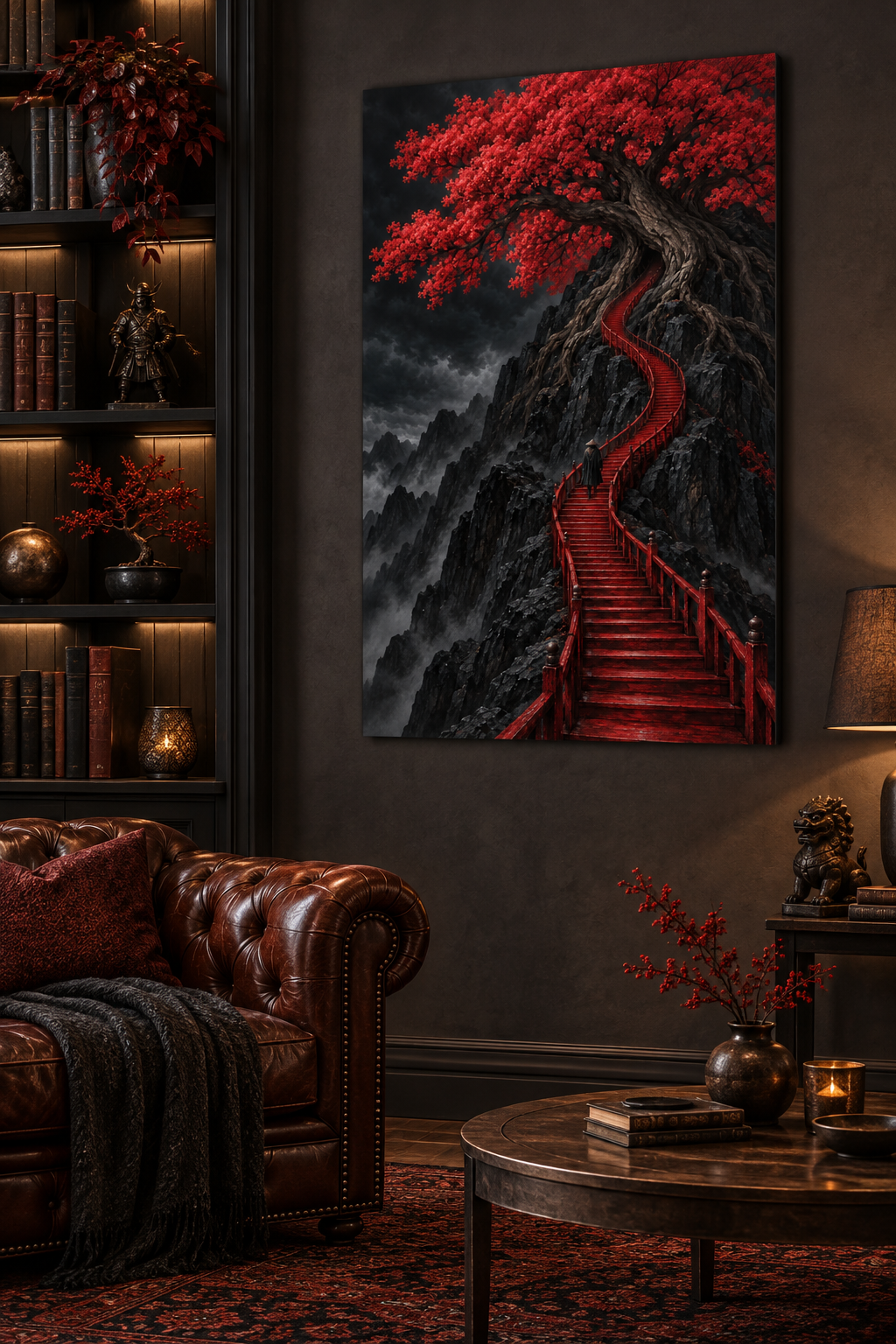 Rote Treppe zum blühenden Baum – Alu-Dibond Wandbild