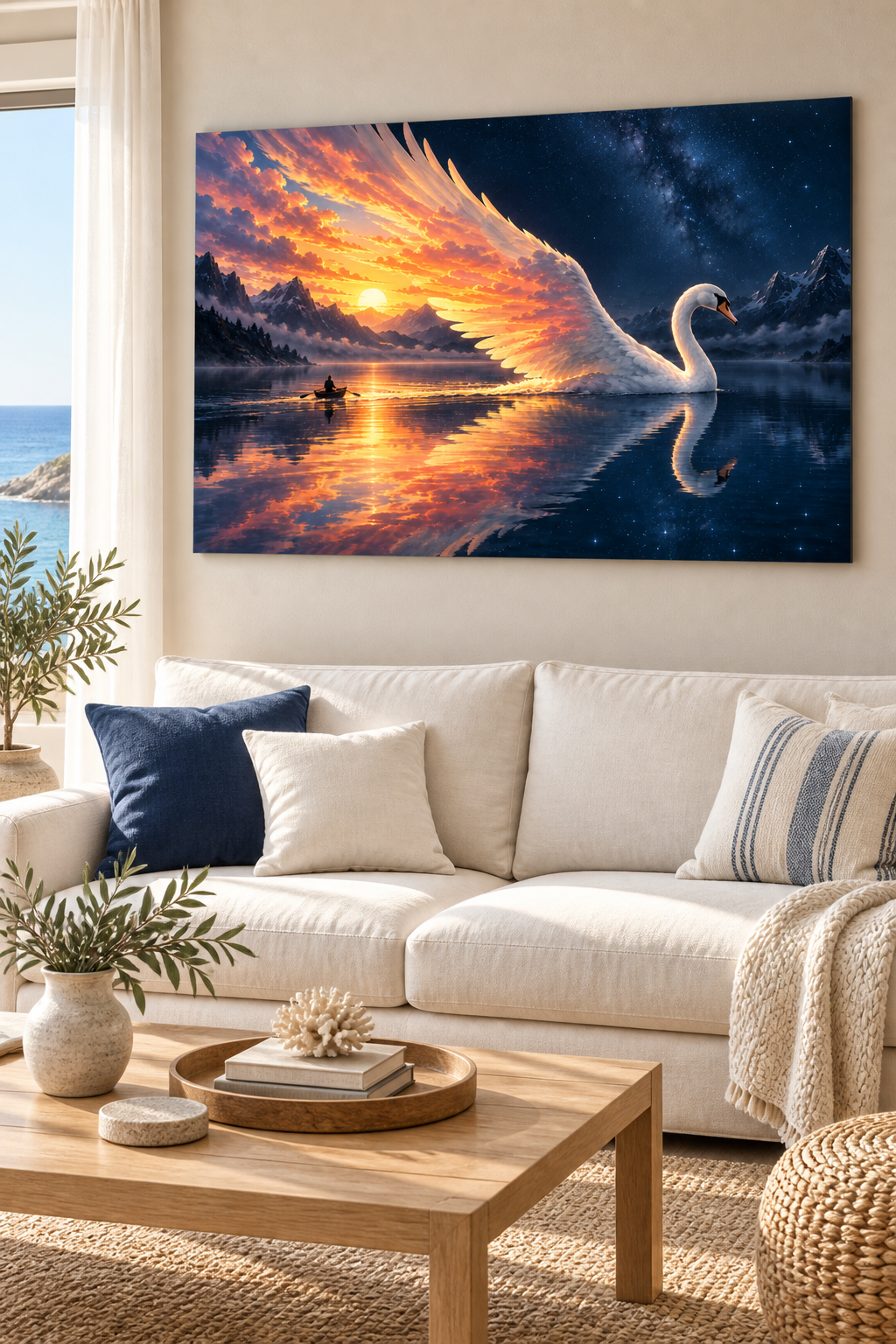 Schwan mit Flügel aus Morgenrot – Alu-Dibond Wandbild