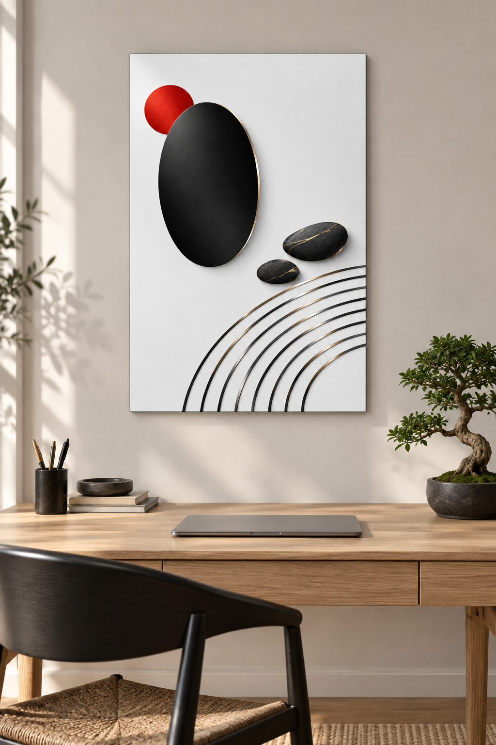 Trockengarten in Schwarz Rot und Gold – Alu-Dibond Bild