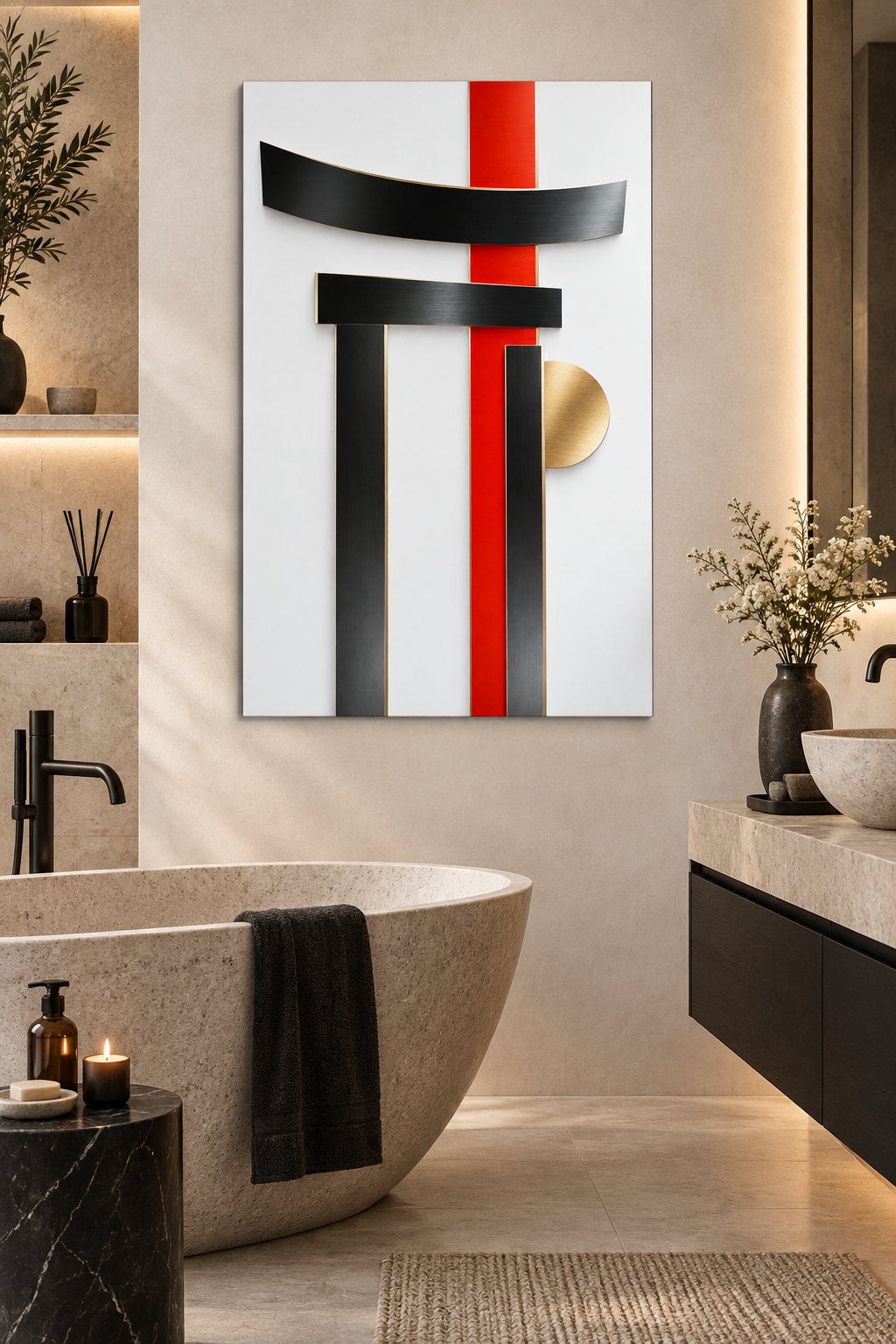 Torii als Grafik in Schwarz und Rot – Alu-Dibond Wandbild