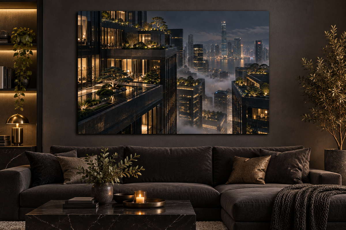 Dachgärten über der Skyline – Alu-Dibond Wandbild