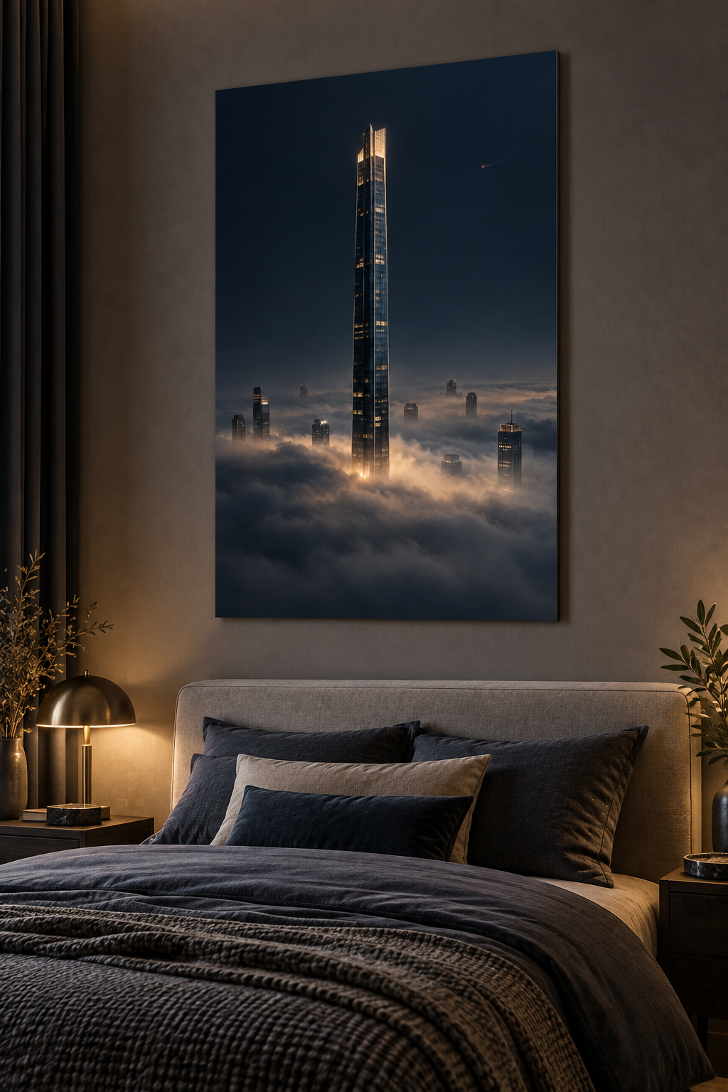 Turm über dem Wolkenmeer – Alu-Dibond Wandbild Hochformat