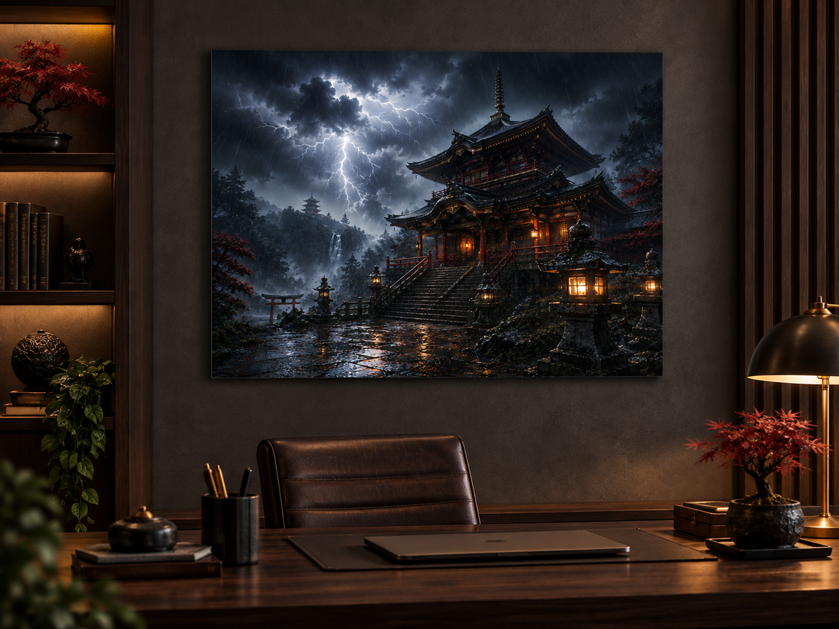 Japanischer Tempel im Gewitter – Alu-Dibond Wandbild