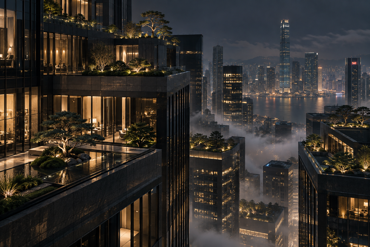 Dachgärten über der Skyline – Alu-Dibond Wandbild