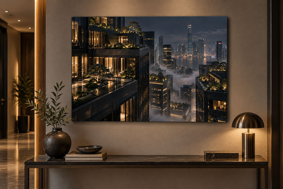 Dachgärten über der Skyline – Alu-Dibond Wandbild