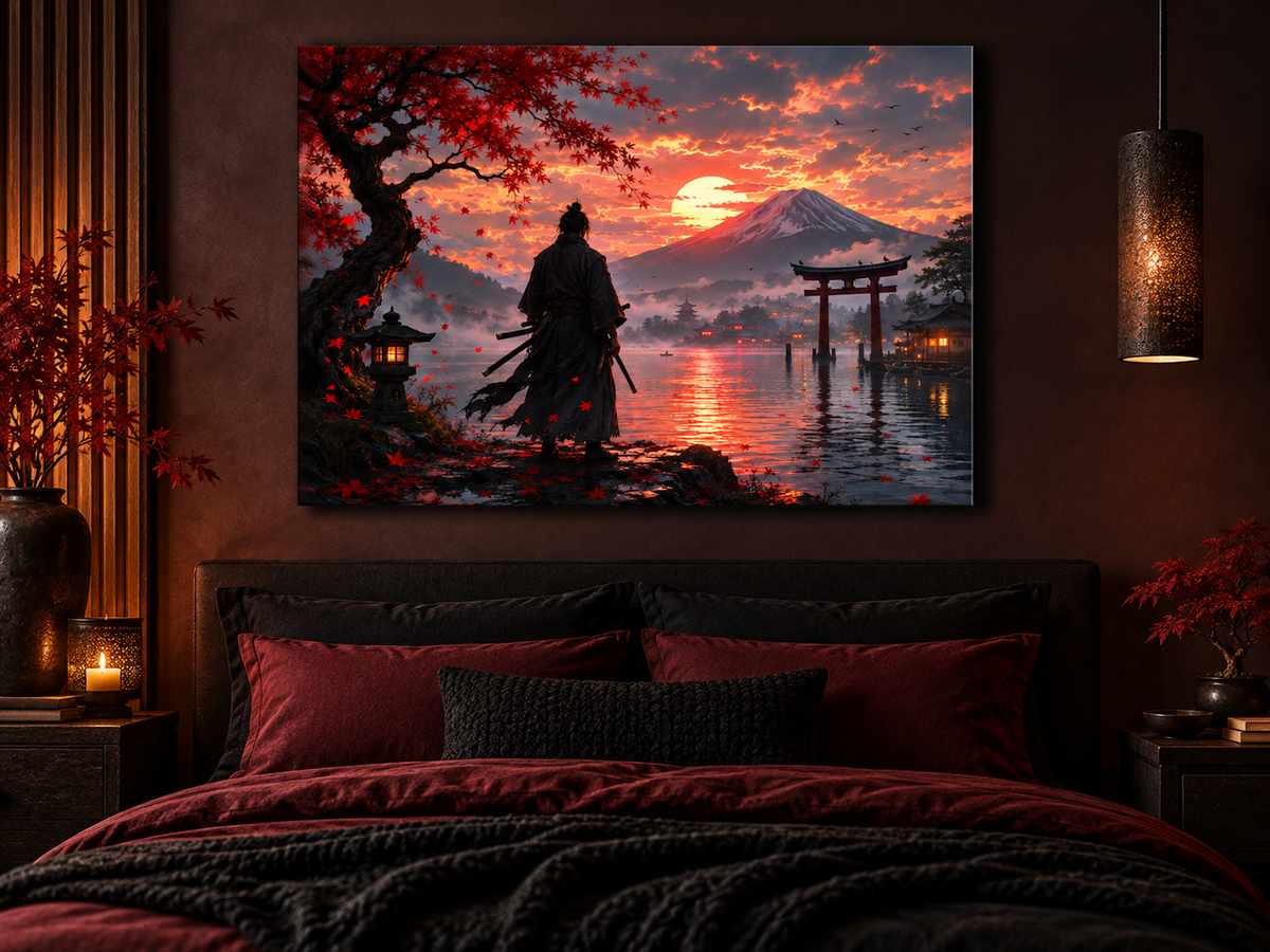 Samurai am See vor dem Fuji – Alu-Dibond Wandbild