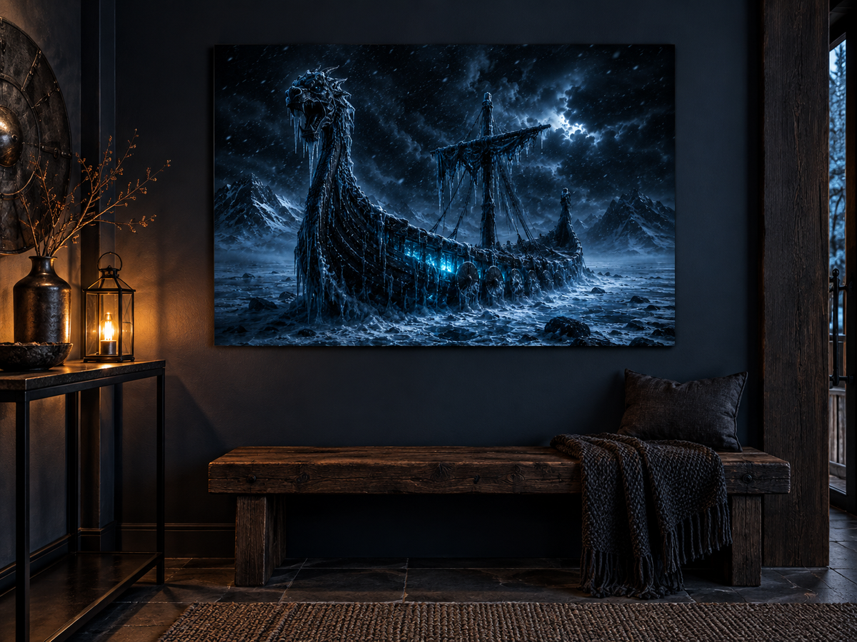 Vereistes Drachenschiff im Eismeer – Alu-Dibond Wandbild