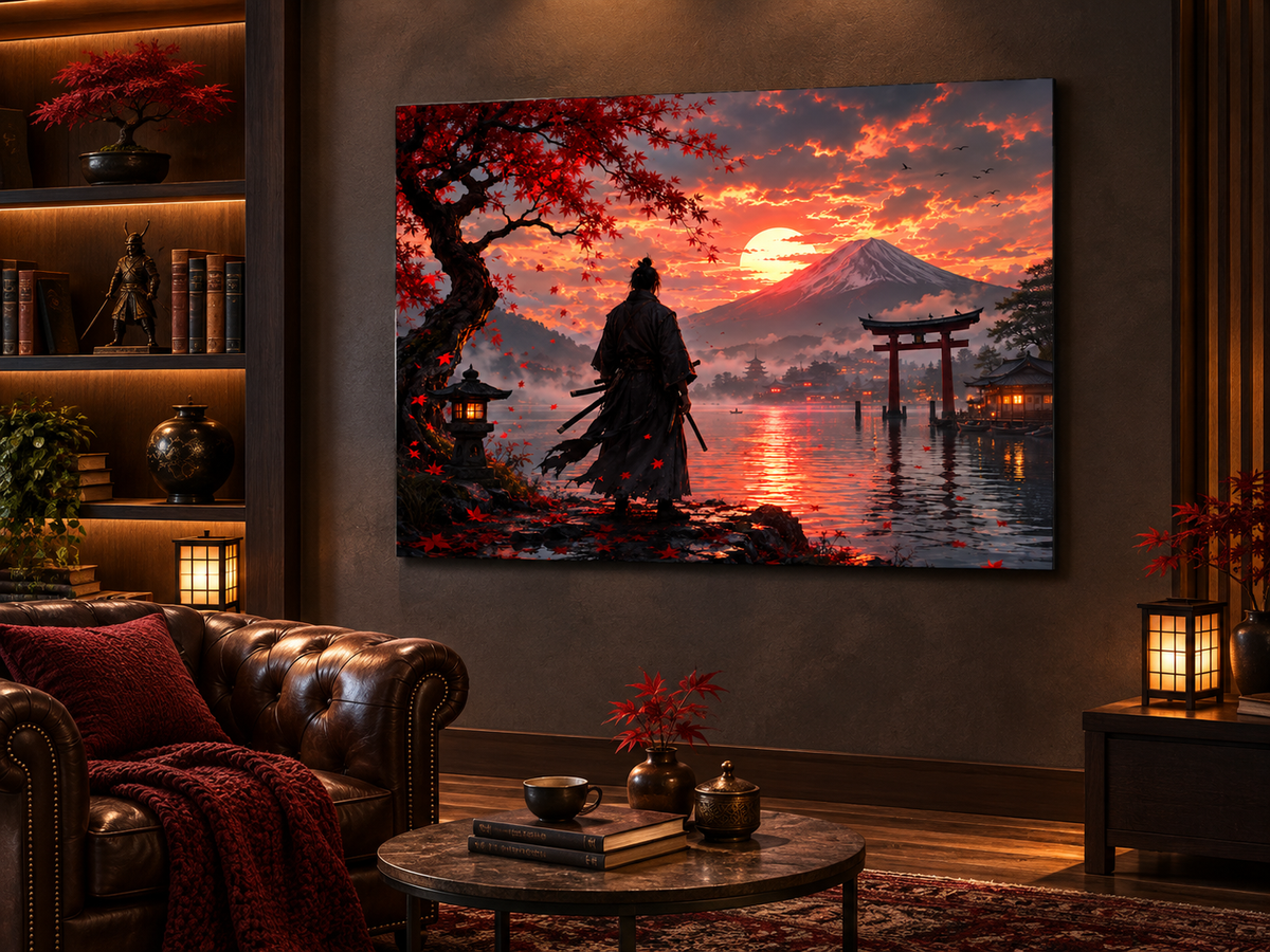 Samurai am See vor dem Fuji – Alu-Dibond Wandbild