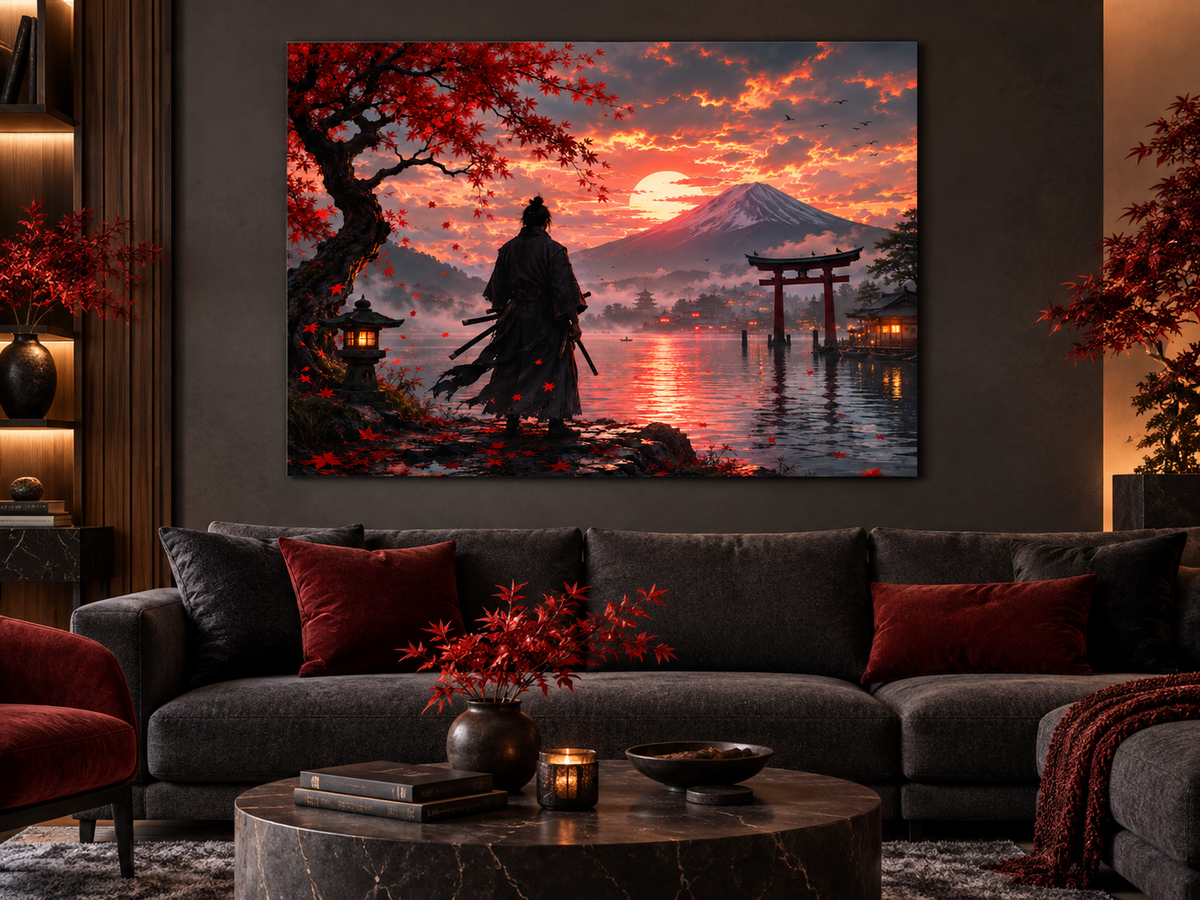 Samurai am See vor dem Fuji – Alu-Dibond Wandbild