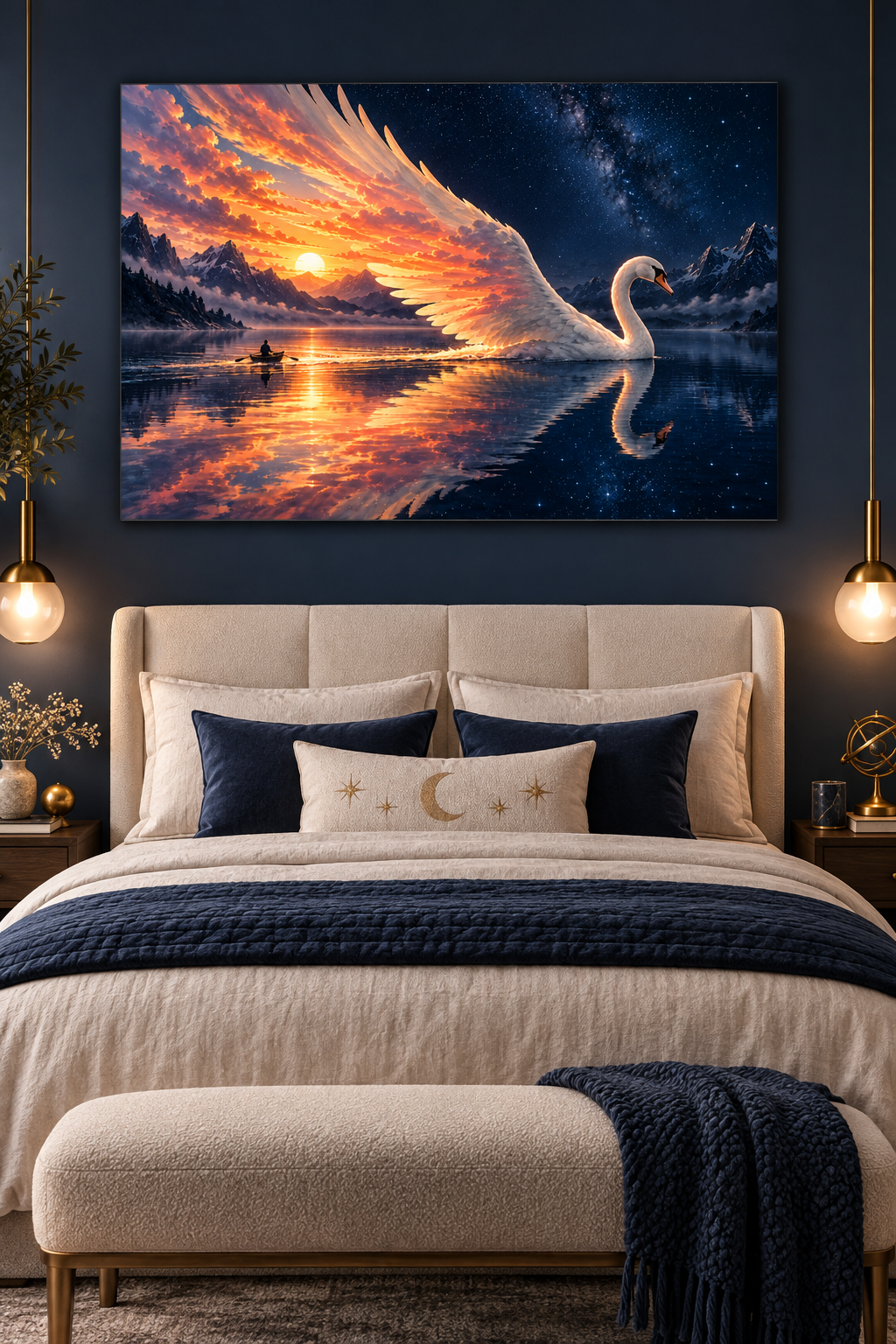 Schwan mit Flügel aus Morgenrot – Alu-Dibond Wandbild