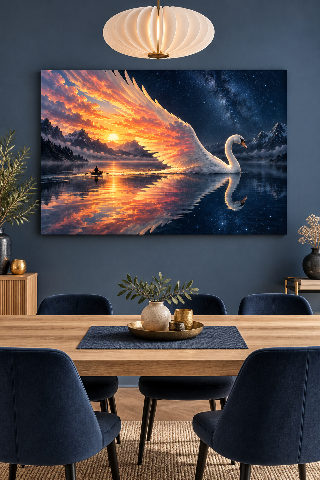 Schwan mit Flügel aus Morgenrot – Alu-Dibond Wandbild