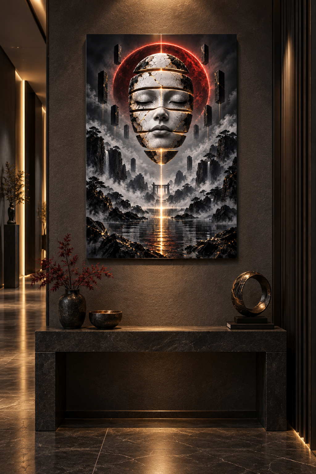 Porzellangesicht mit Kintsugi – Alu-Dibond Wandbild