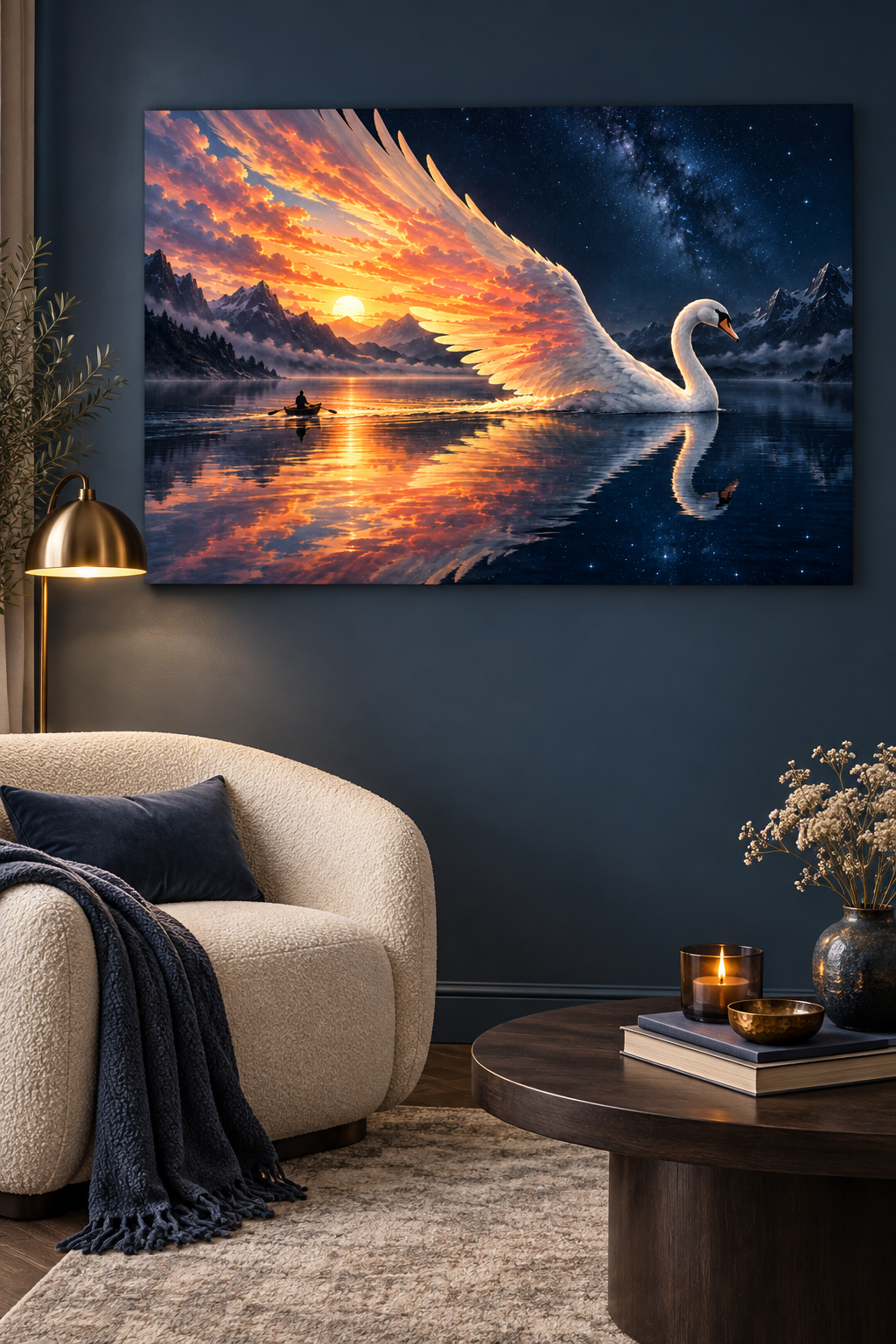 Schwan mit Flügel aus Morgenrot – Alu-Dibond Wandbild