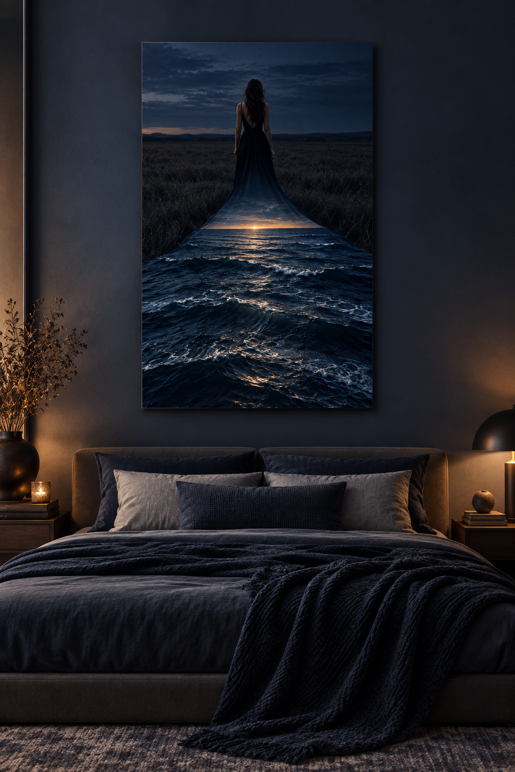 Kleid wird zum Meer – Alu-Dibond Wandbild Hochformat