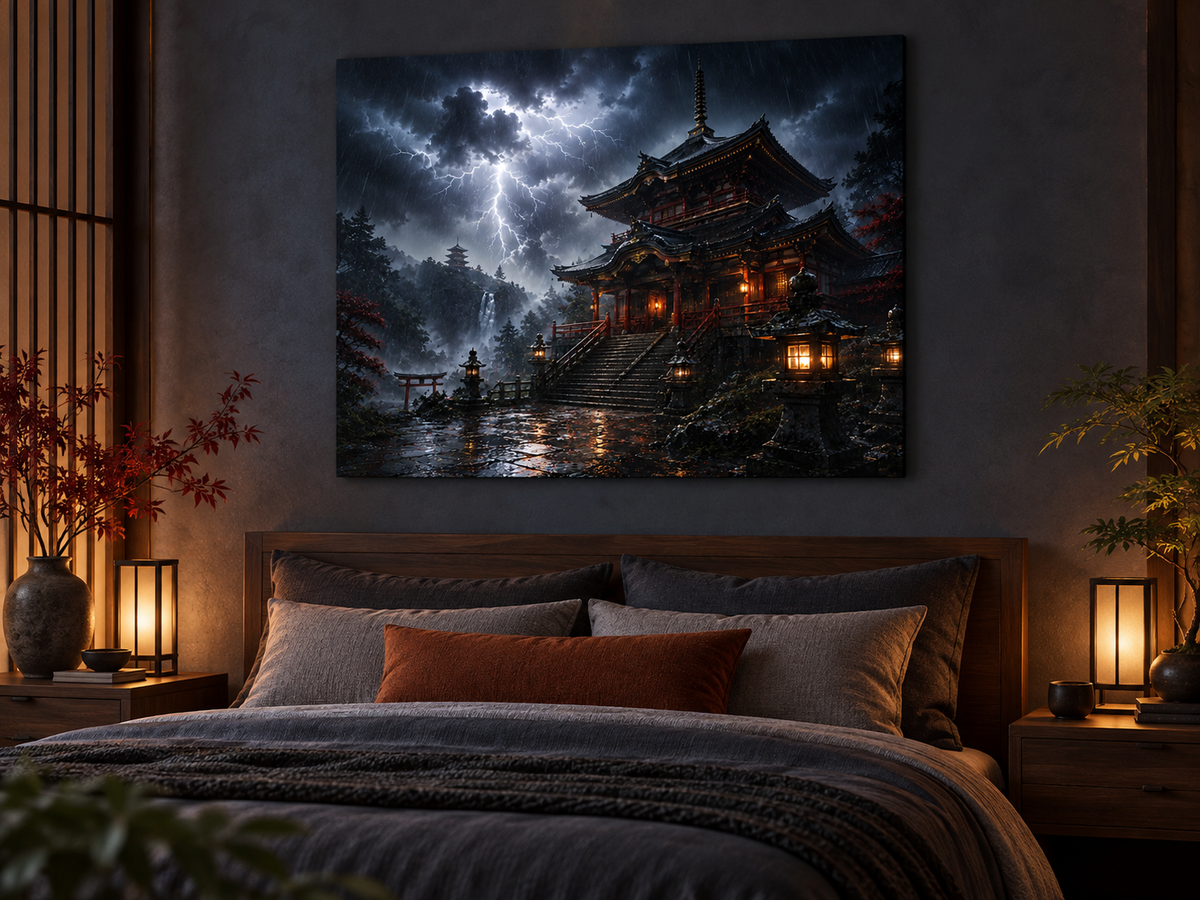 Japanischer Tempel im Gewitter – Alu-Dibond Wandbild