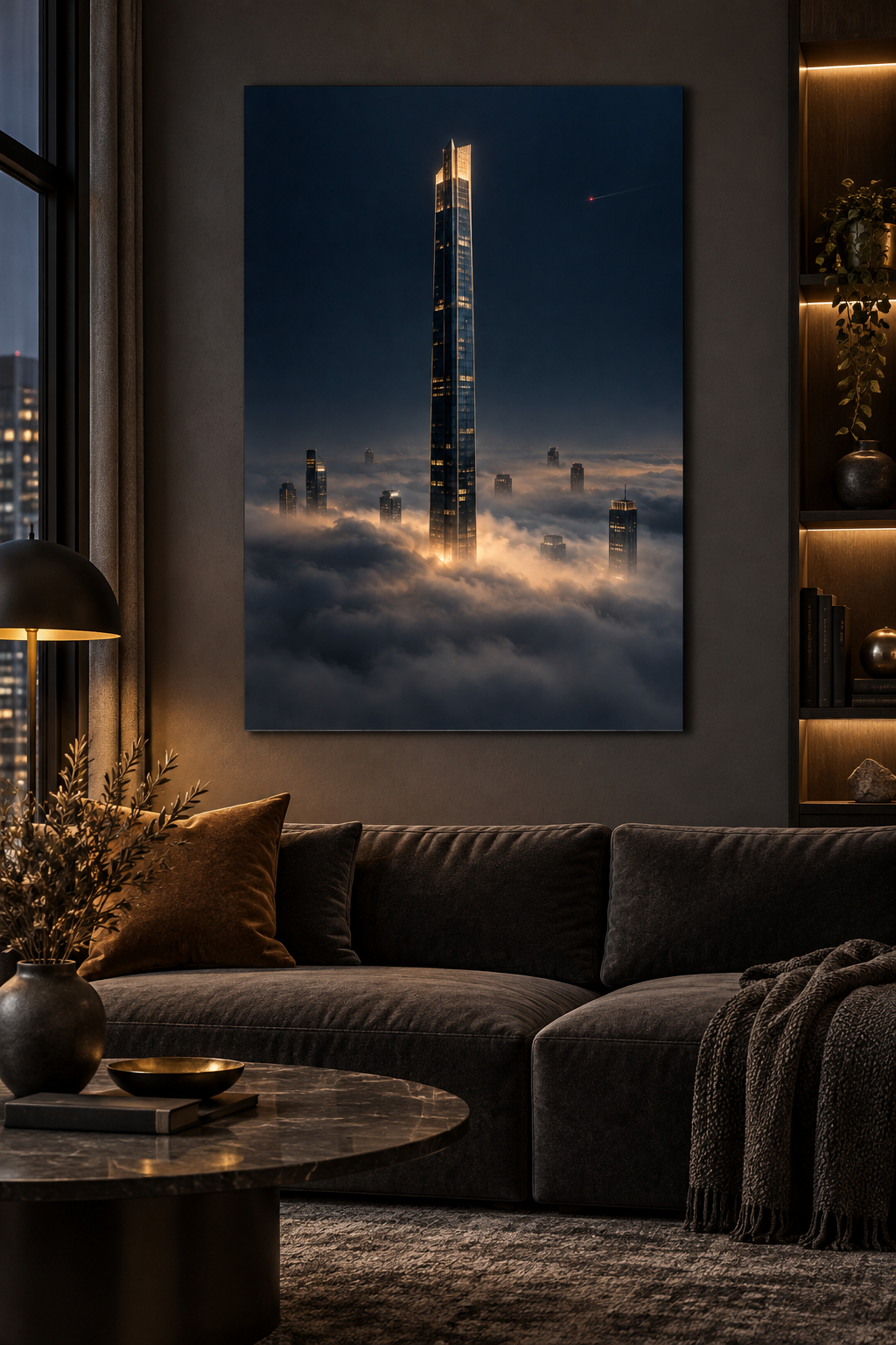 Turm über dem Wolkenmeer – Alu-Dibond Wandbild Hochformat