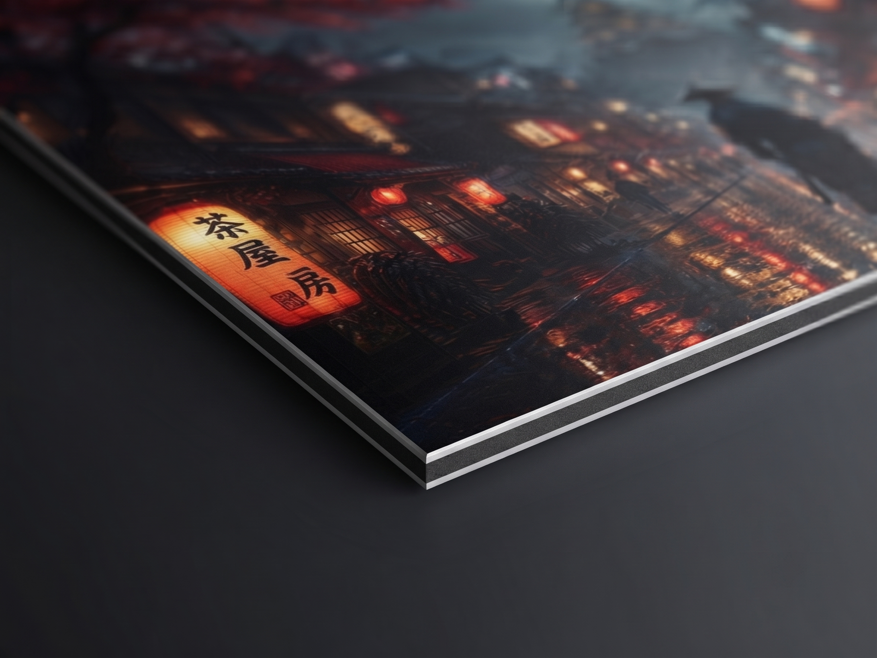 Japanischer Tempel bei Nacht | Blutmond Alu-Dibond Wandbild