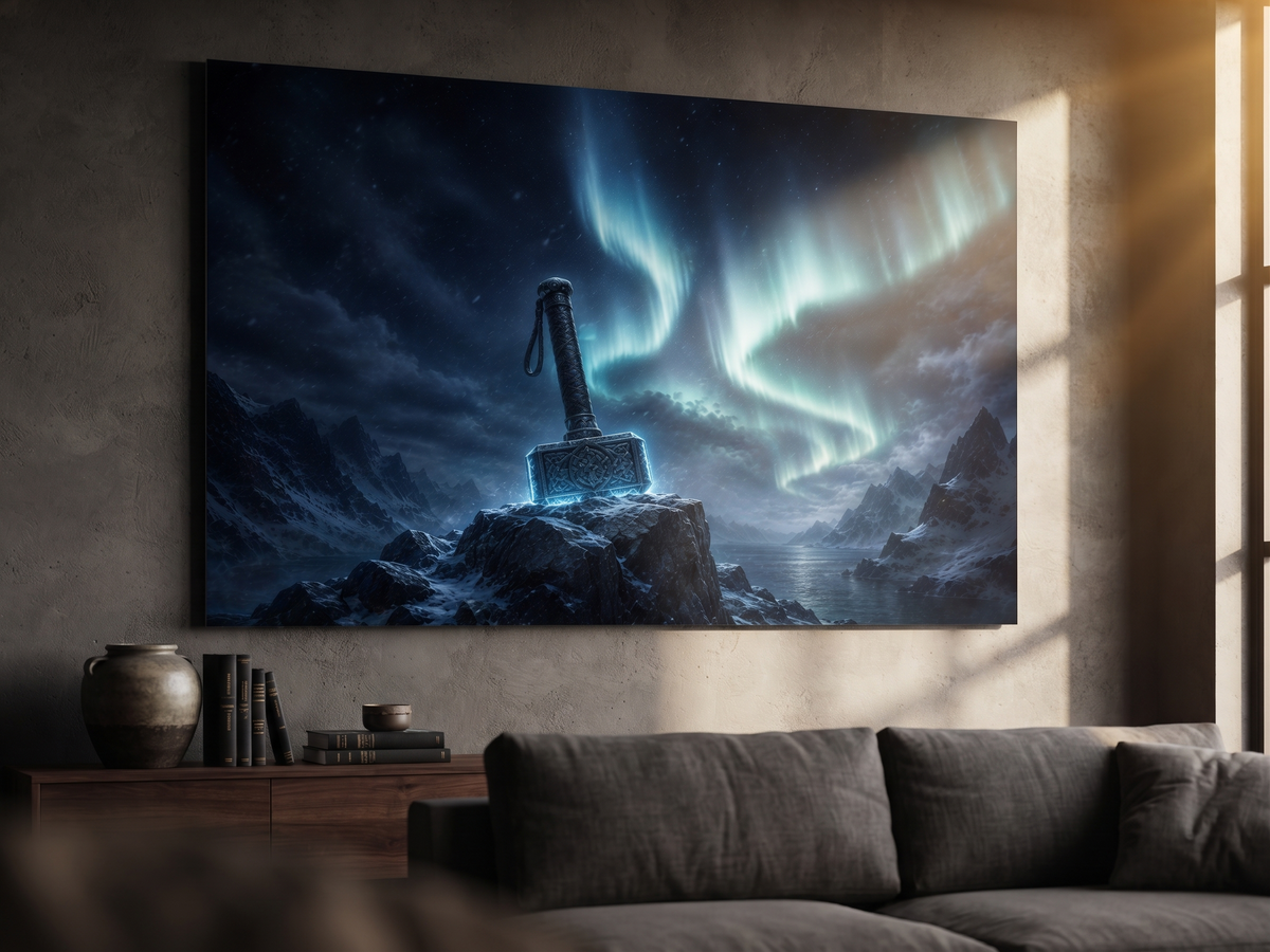 Mjölnir Thors Hammer | Nordisches Alu-Dibond Wandbild