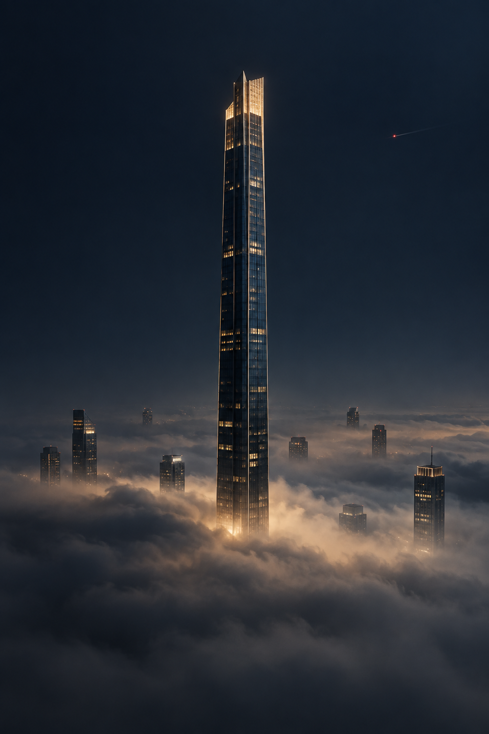 Turm über dem Wolkenmeer – Alu-Dibond Wandbild Hochformat