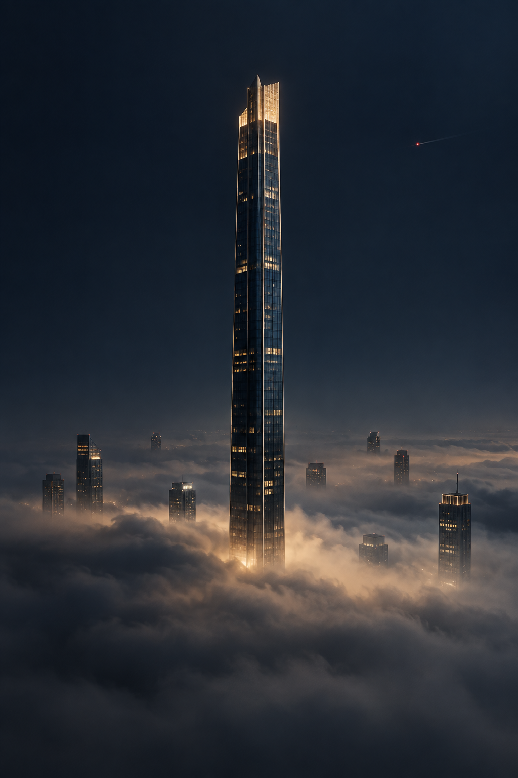 Turm über dem Wolkenmeer – Alu-Dibond Wandbild Hochformat