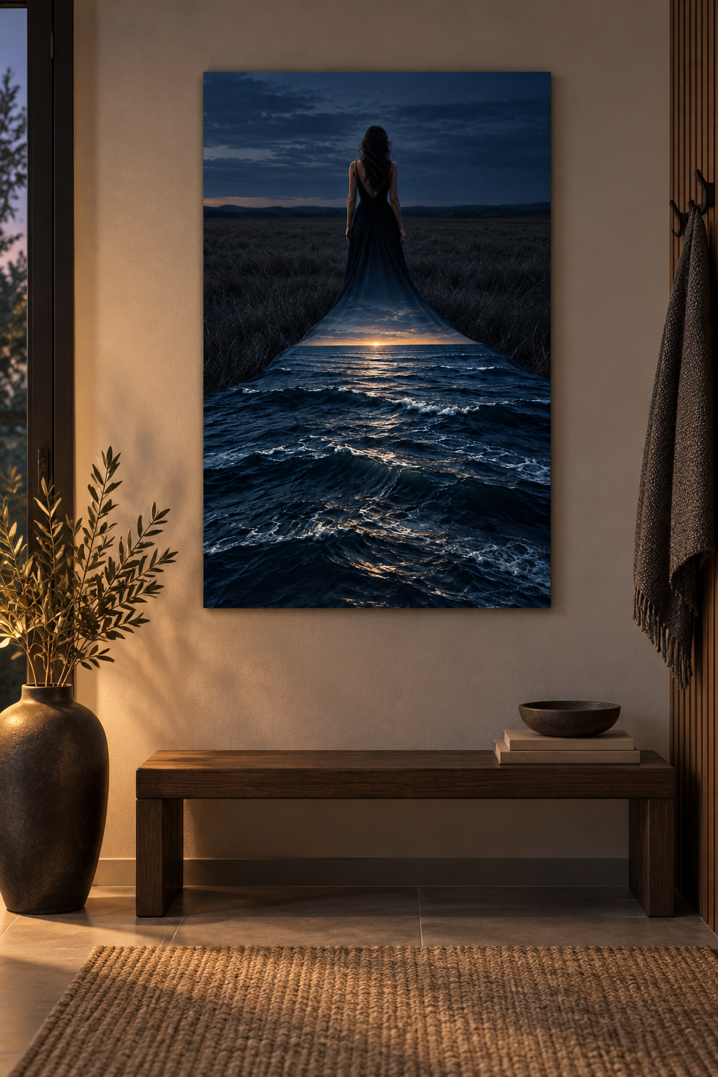 Kleid wird zum Meer – Alu-Dibond Wandbild Hochformat