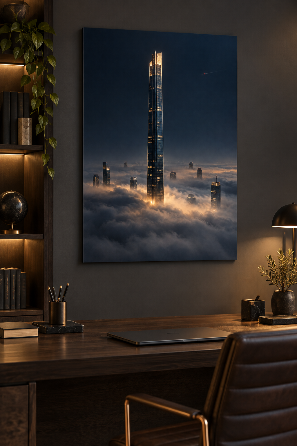 Turm über dem Wolkenmeer – Alu-Dibond Wandbild Hochformat
