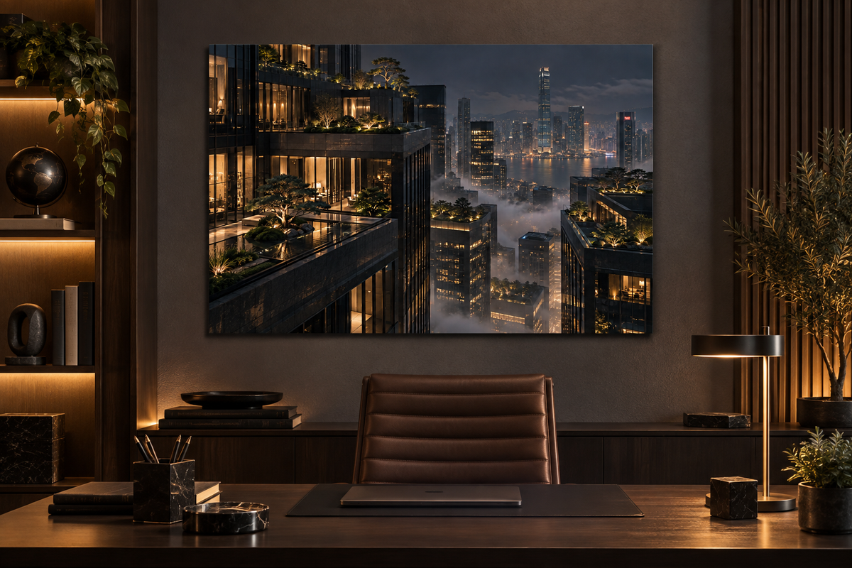 Dachgärten über der Skyline – Alu-Dibond Wandbild