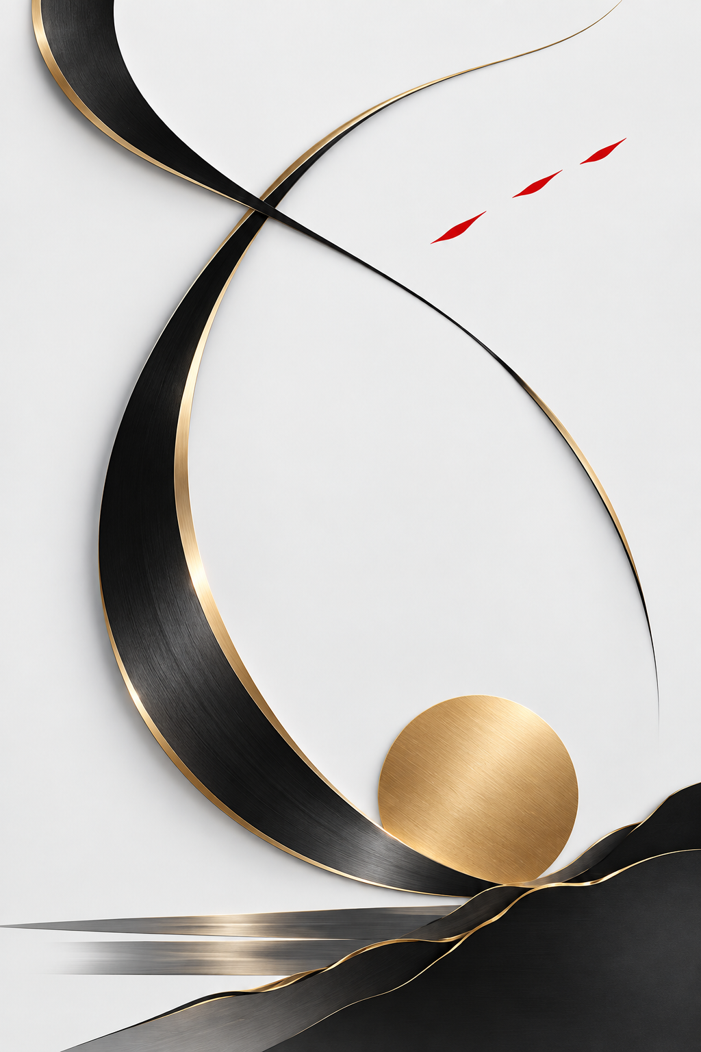 Kranich als Schwung in Schwarz und Gold – Alu-Dibond Bild