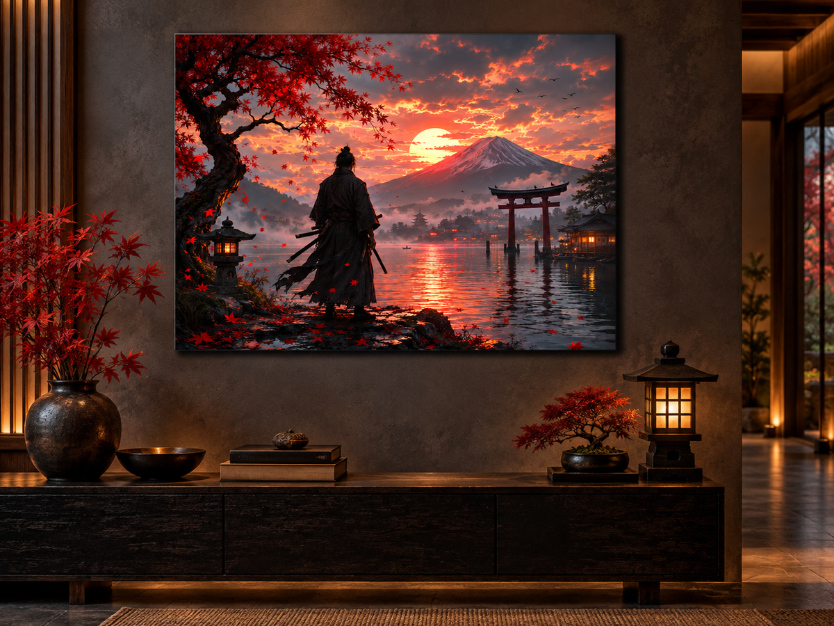Samurai am See vor dem Fuji – Alu-Dibond Wandbild