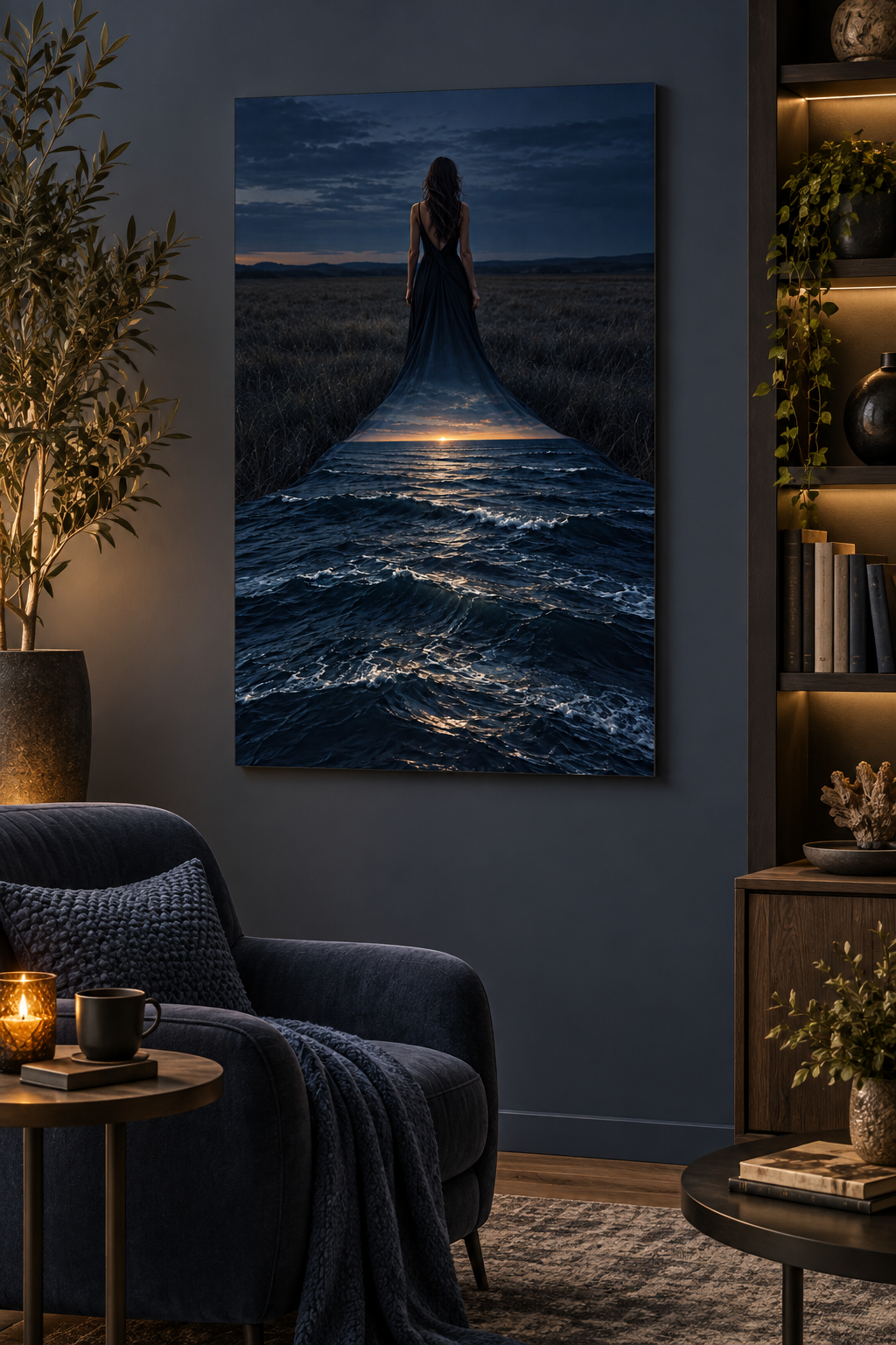 Kleid wird zum Meer – Alu-Dibond Wandbild Hochformat