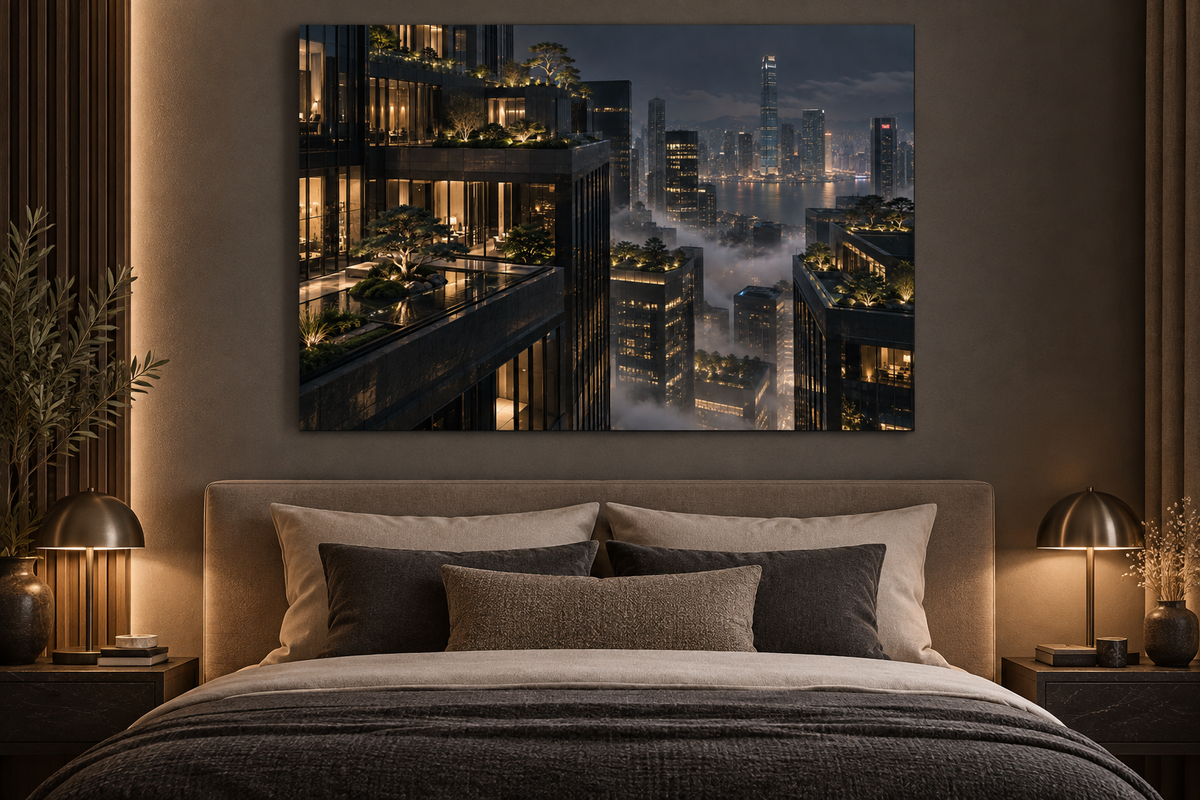 Dachgärten über der Skyline – Alu-Dibond Wandbild