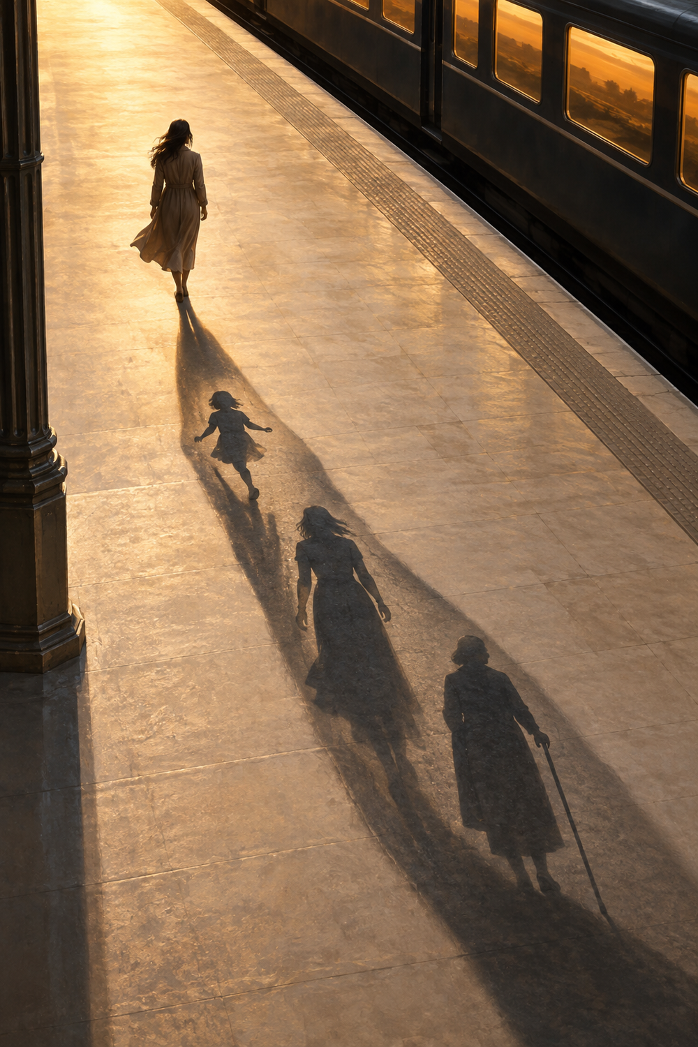 Ihre Schatten auf dem Bahnsteig – Alu-Dibond Wandbild