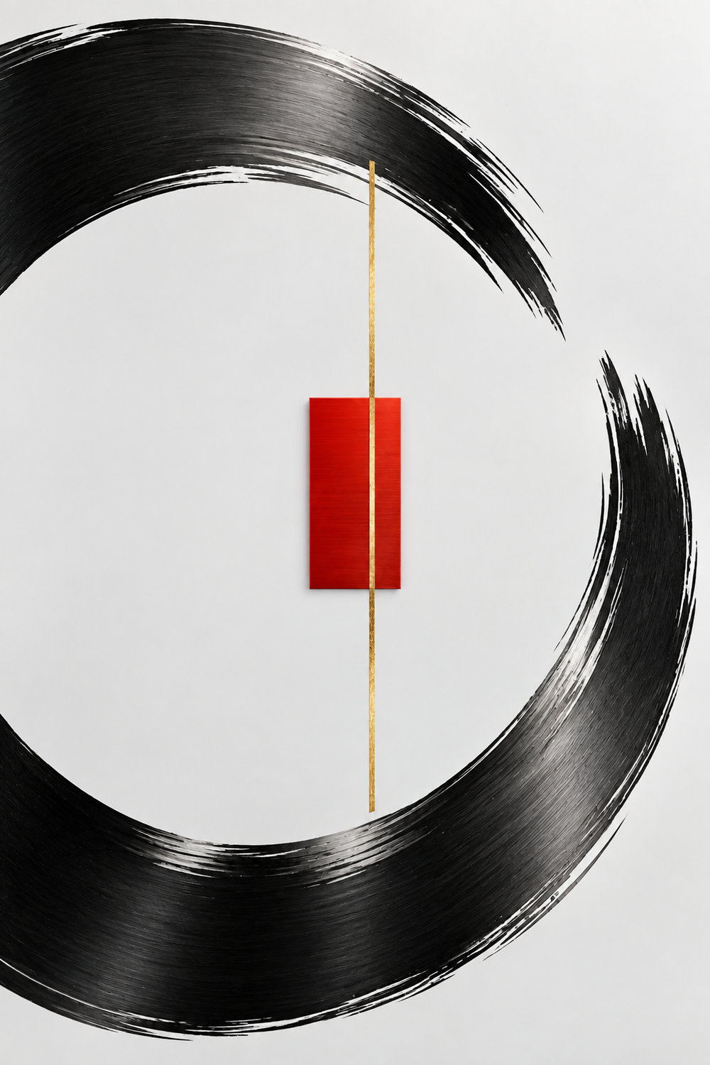 Enso-Kreis mit rotem Feld – Alu-Dibond Wandbild Hochformat
