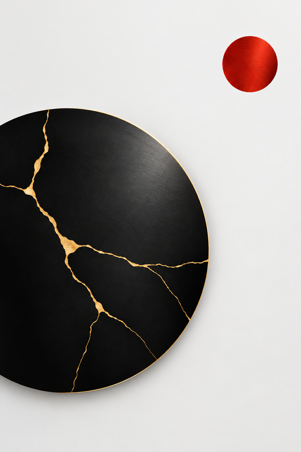 Kintsugi-Mond in Schwarz und Gold – Alu-Dibond Wandbild